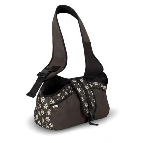 Bolsa de transporte para perro Beverly Hills M, marrón con estampado de huellas, hasta 8 kg