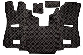 Alfombrillas de ecopiel Q para SCANIA R (01.2011-12.2016) - automático - asientos RECARO - asiento del acompañante neumático - Negro/rojo