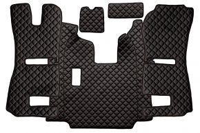 Alfombrillas de ecopiel Q para SCANIA R (01.2011-12.2016) - manual - asientos RECARO - asiento del acompañante neumático - Negro/rojo