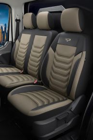 Fundas a medida Florida beige-negro | Tela + Ecopiel | Peugeot Expert (2016–2025)