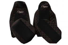 Fundas de asiento a medida ELEGANCE Q para SCANIA S NEXTGEN (desde 01.2017) - reposacabezas del conductor estrecho - negras y rojas