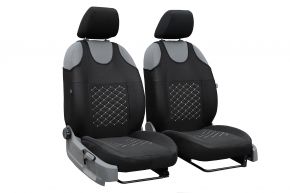 Fundas de asiento universales de tela MOTIVE aptas para Daewoo Matiz, negras con costuras grises, 2 pcs
