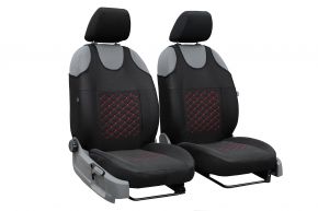 Fundas de asiento universales de tela MOTIVE aptas para Daewoo Matiz, negras con costuras rojas, 2 pcs