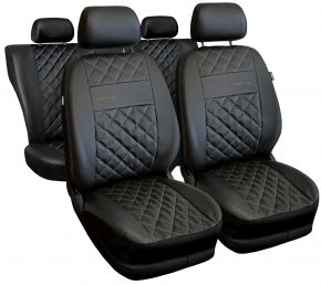 Set de fundas universales Perfect Line negras en ecopiel con costuras beige – compatible con CITROEN C-ELYSEE