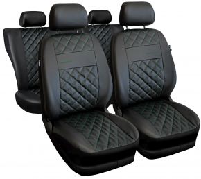 Set de fundas universales Perfect Line negras en ecopiel con costuras verdes – compatible con CITROEN C-ELYSEE