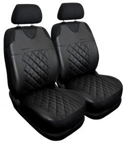 Set de 2 fundas universales negras de ecopiel acolchada Perfect Line+ para asientos delanteros – compatible con MITSUBISHI GRANDIS