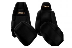 Fundas de asiento a medida CLASSIC para SCANIA G NEXTGEN (desde 01.2017) - reposacabezas conductor estrecho - negras