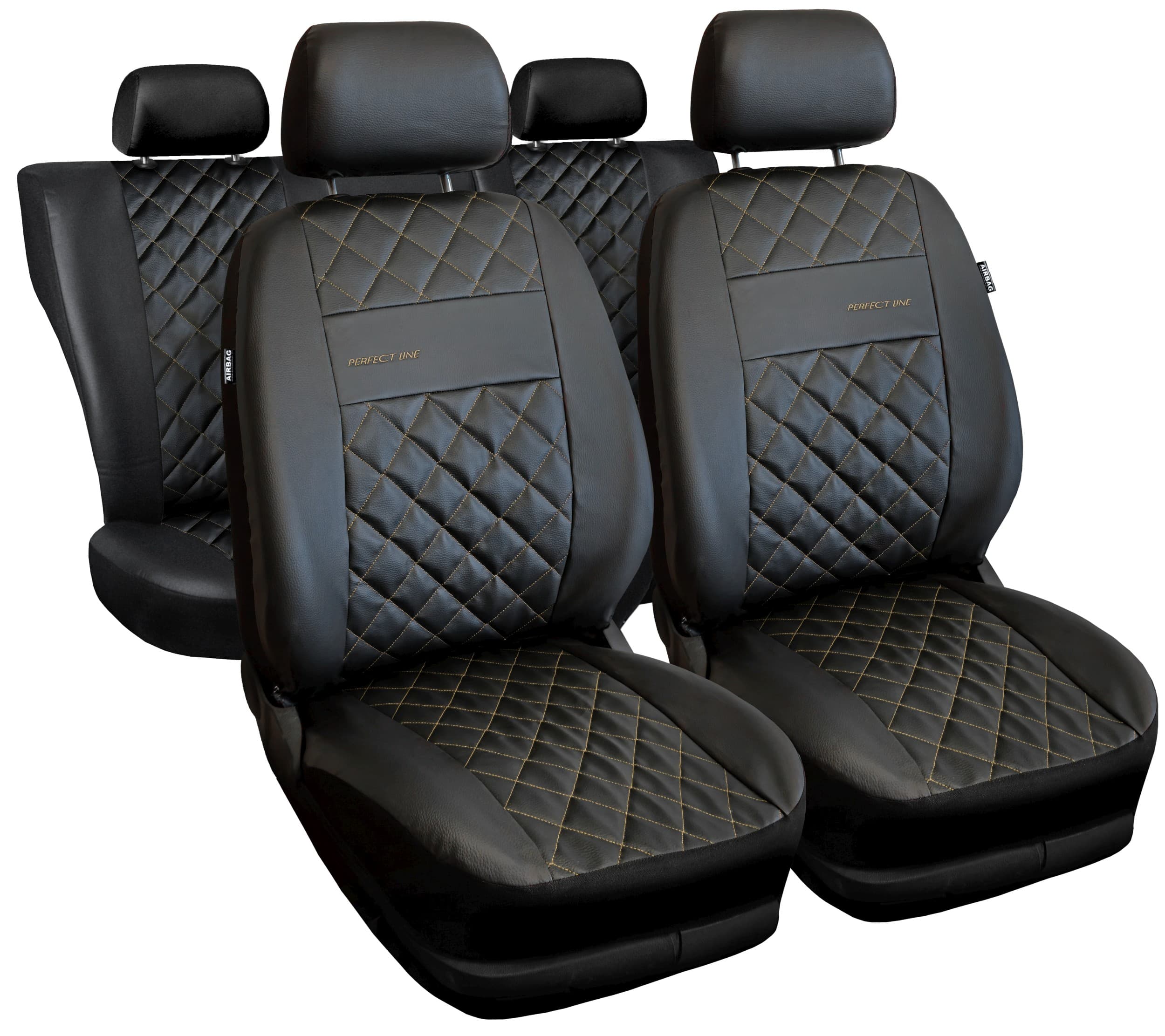 Juego de fundas de asiento universales Perfect Line negras con costuras beige