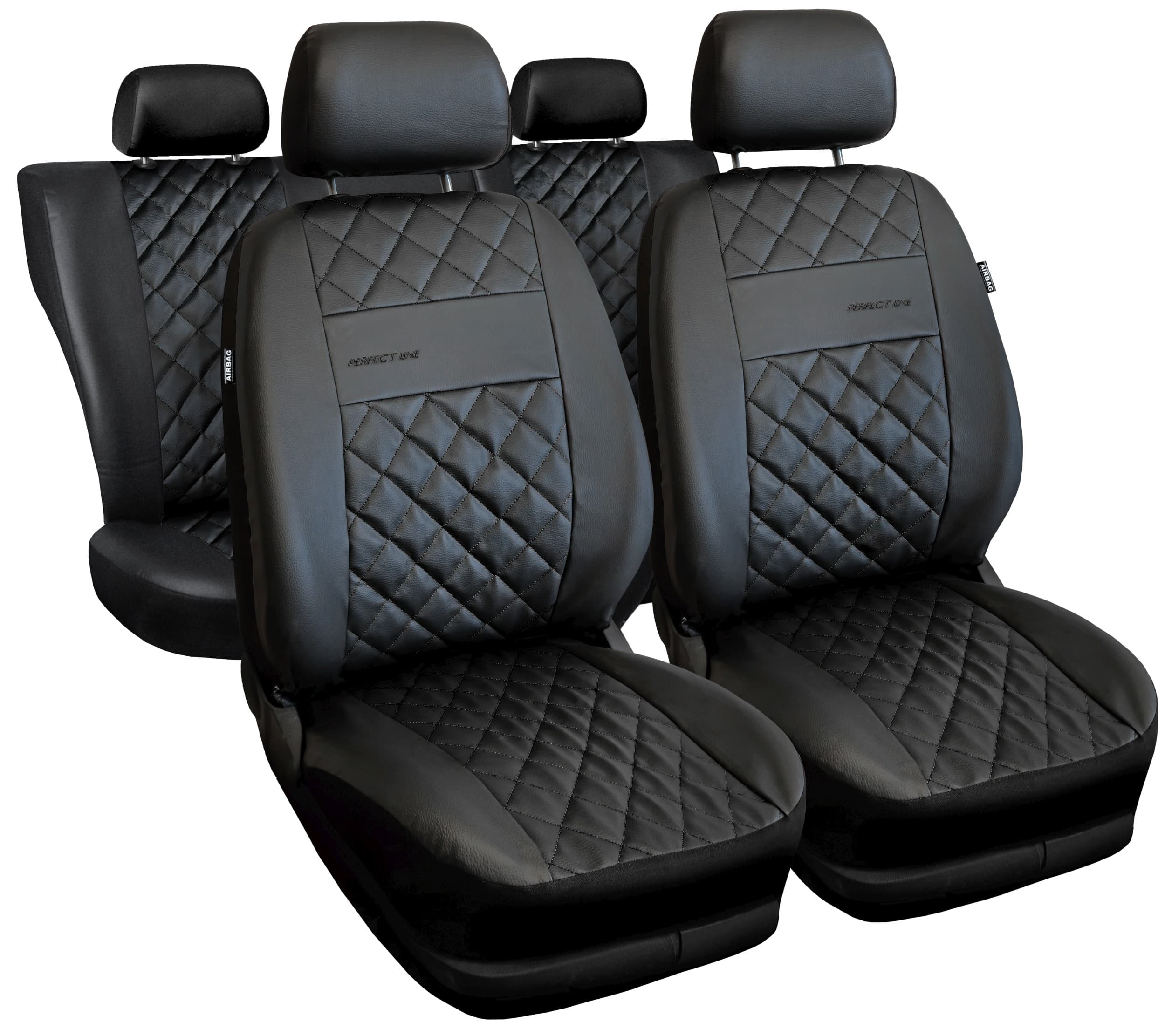 Juego de fundas de asiento universales Perfect Line negras con costuras negras