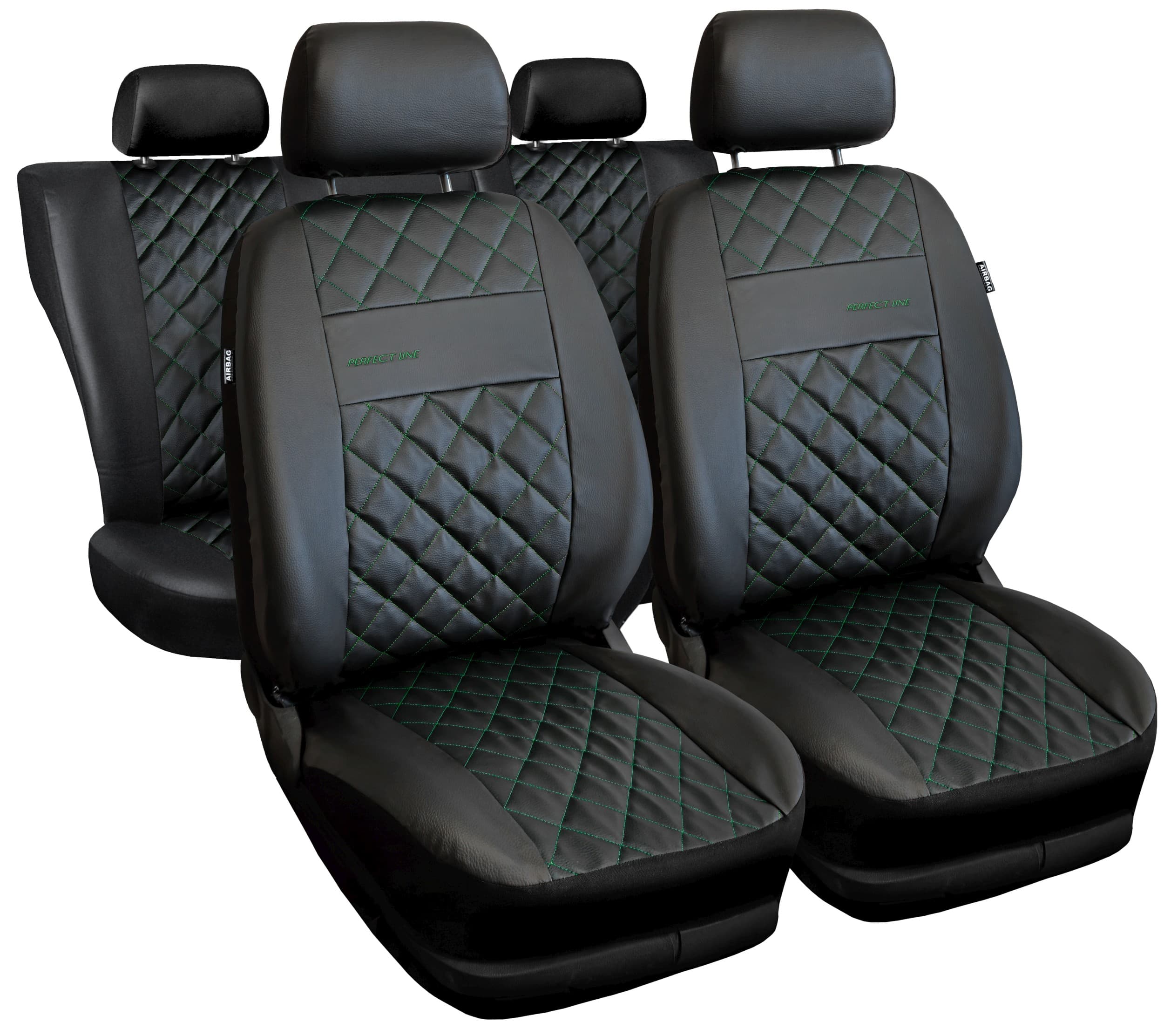 Juego de fundas de asiento universales Perfect Line negras con costuras verdes