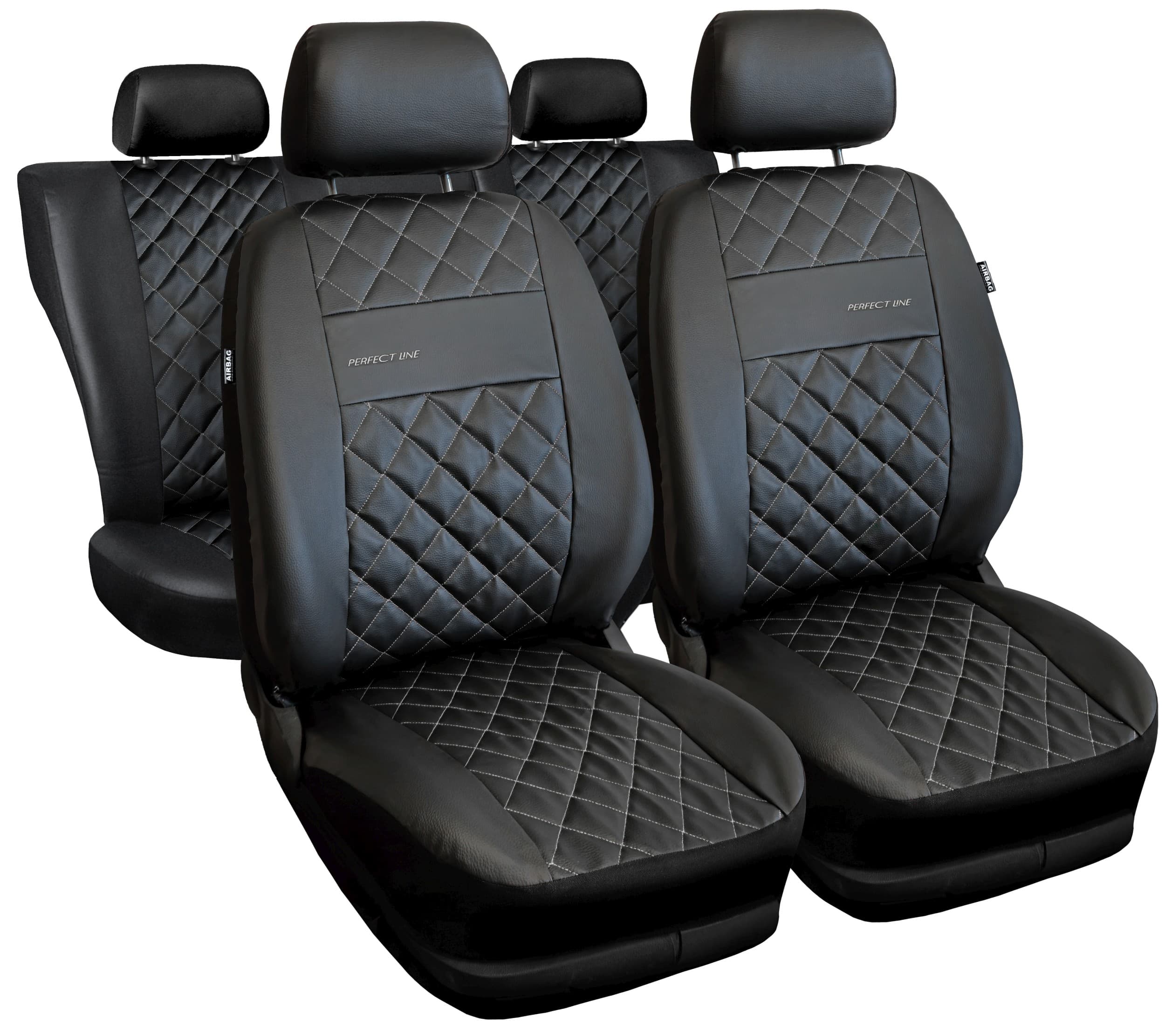 Juego de fundas de asiento universales Perfect Line negras con costuras plateadas