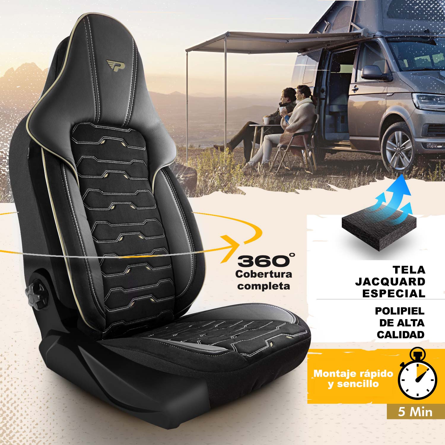 Material de las fundas de asiento Beirut - tela jacquard y polipiel