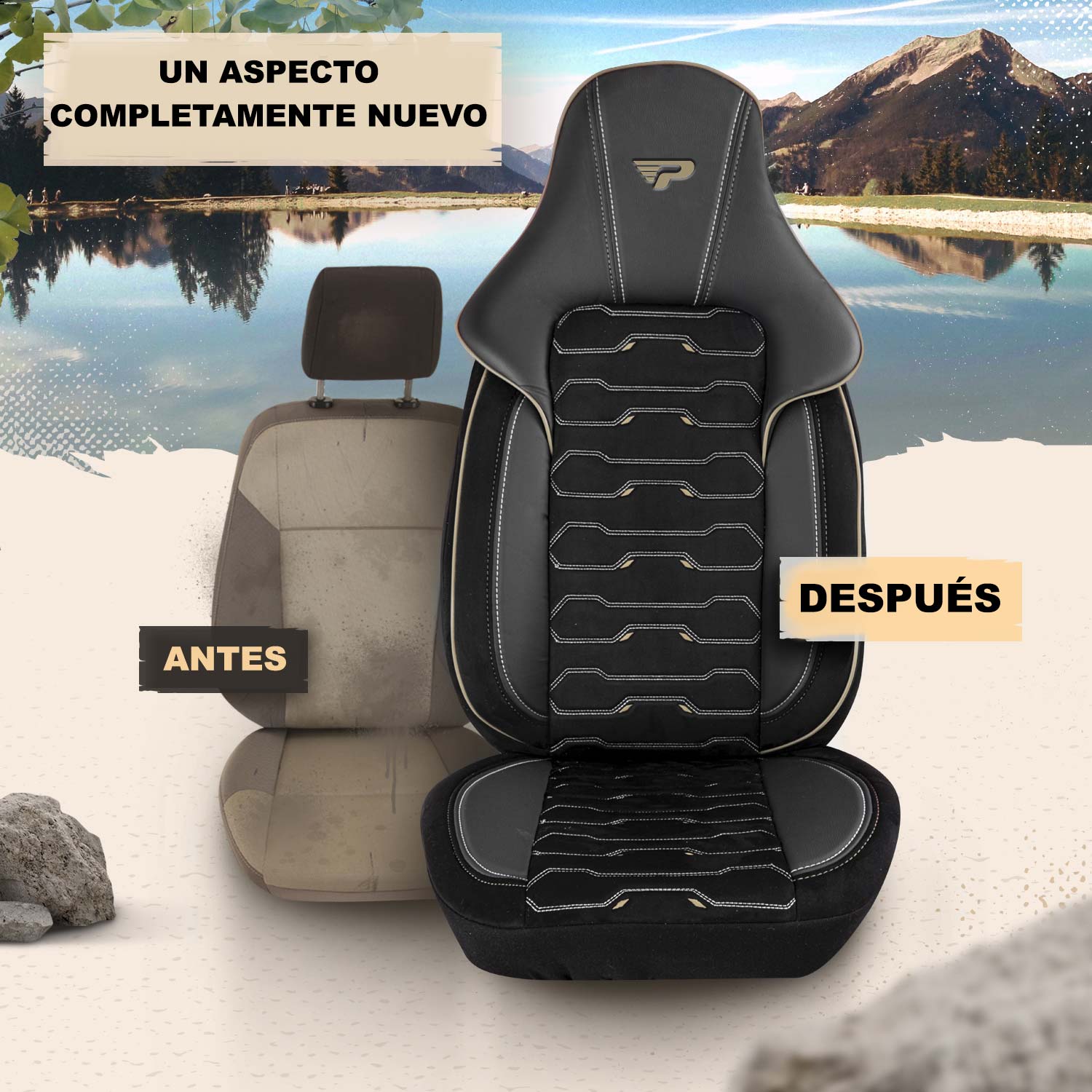 Antes y después de colocar las fundas de asiento Beirut