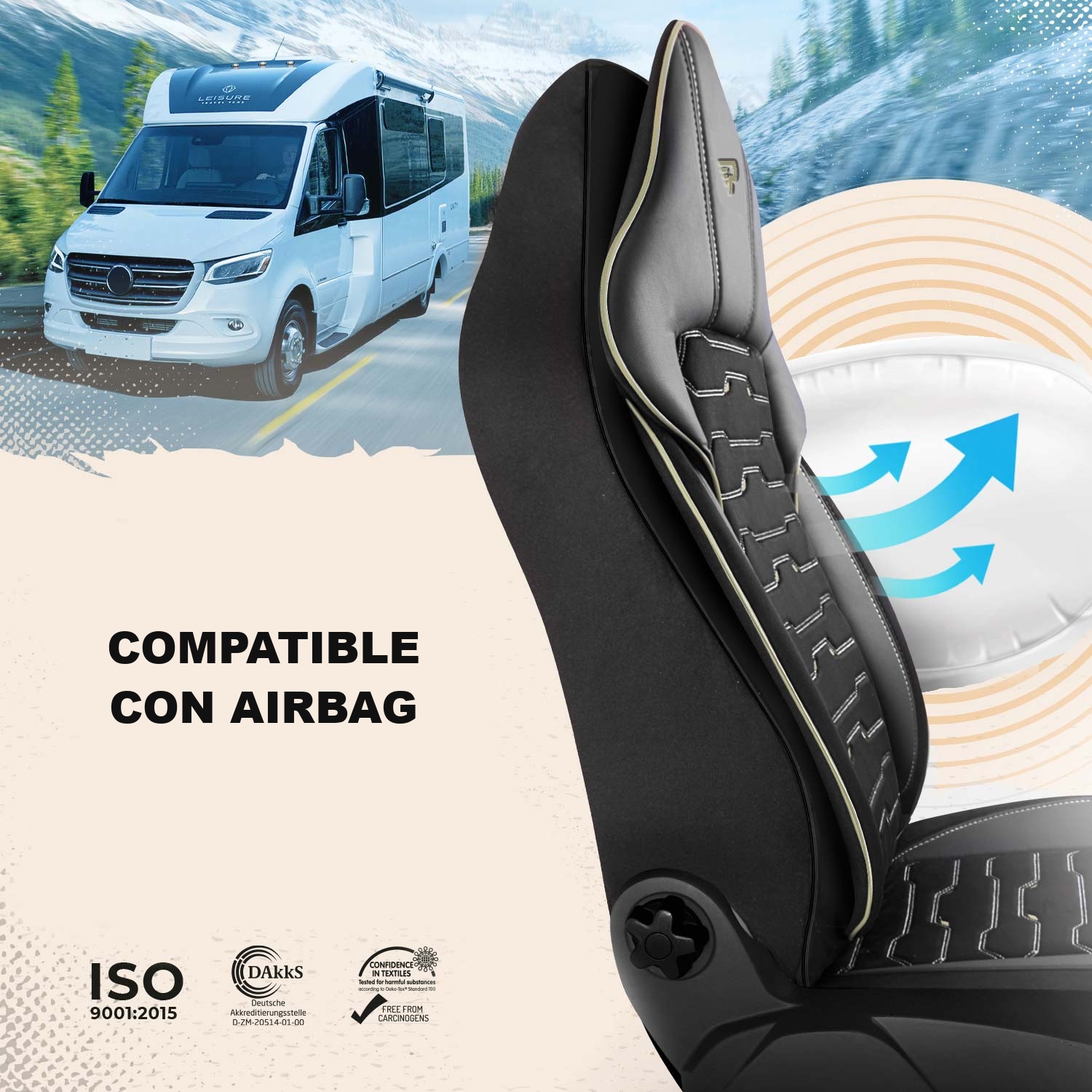 Fundas de asiento Beirut compatibles con asientos con airbags laterales