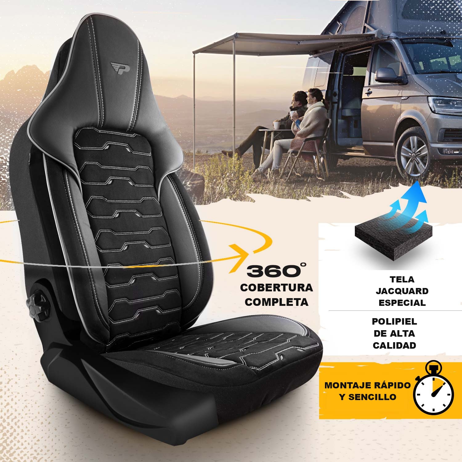 Material de las fundas de asiento Beirut - tela jacquard y polipiel