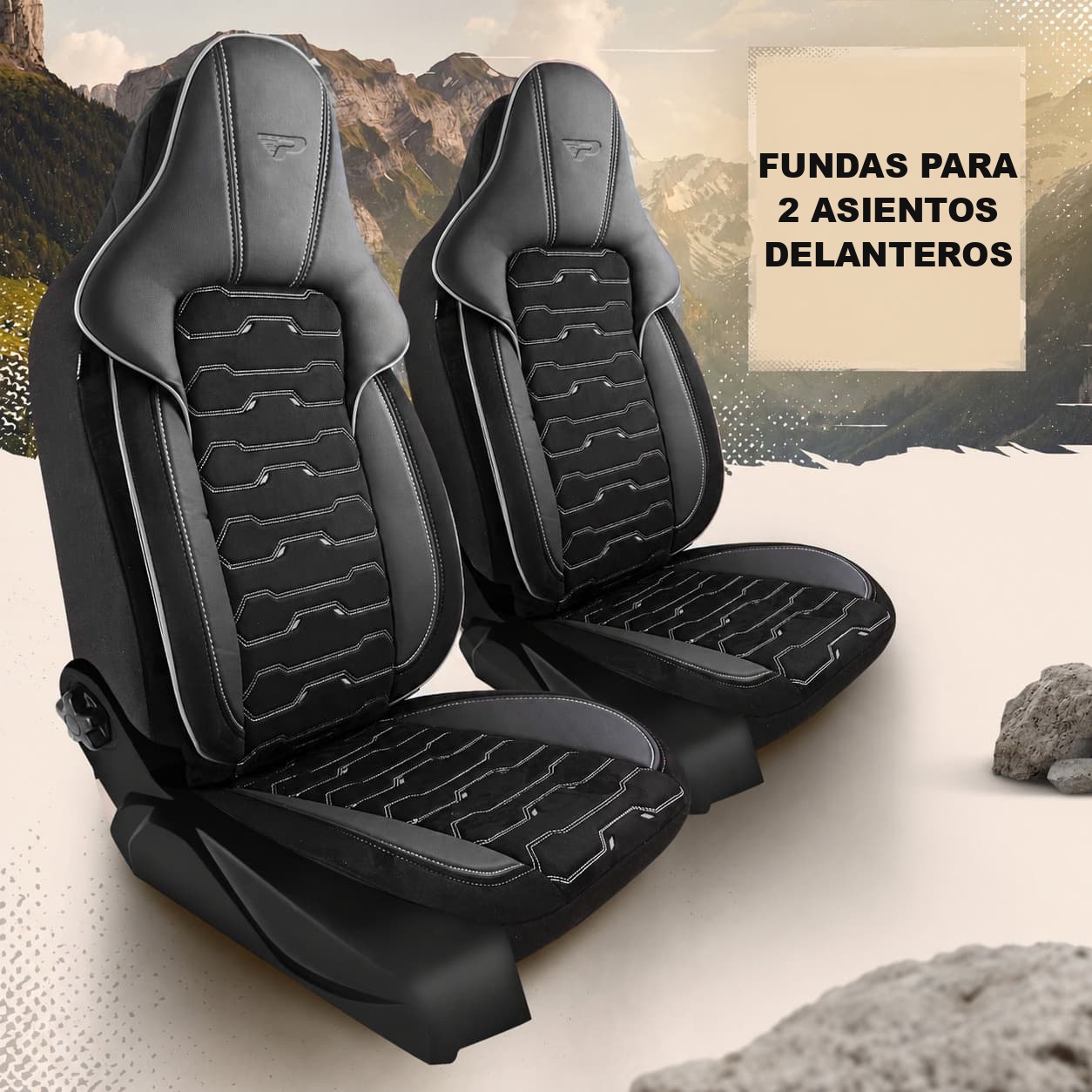 Fundas de asiento Beirut para 2 asientos delanteros en acabado negro-gris