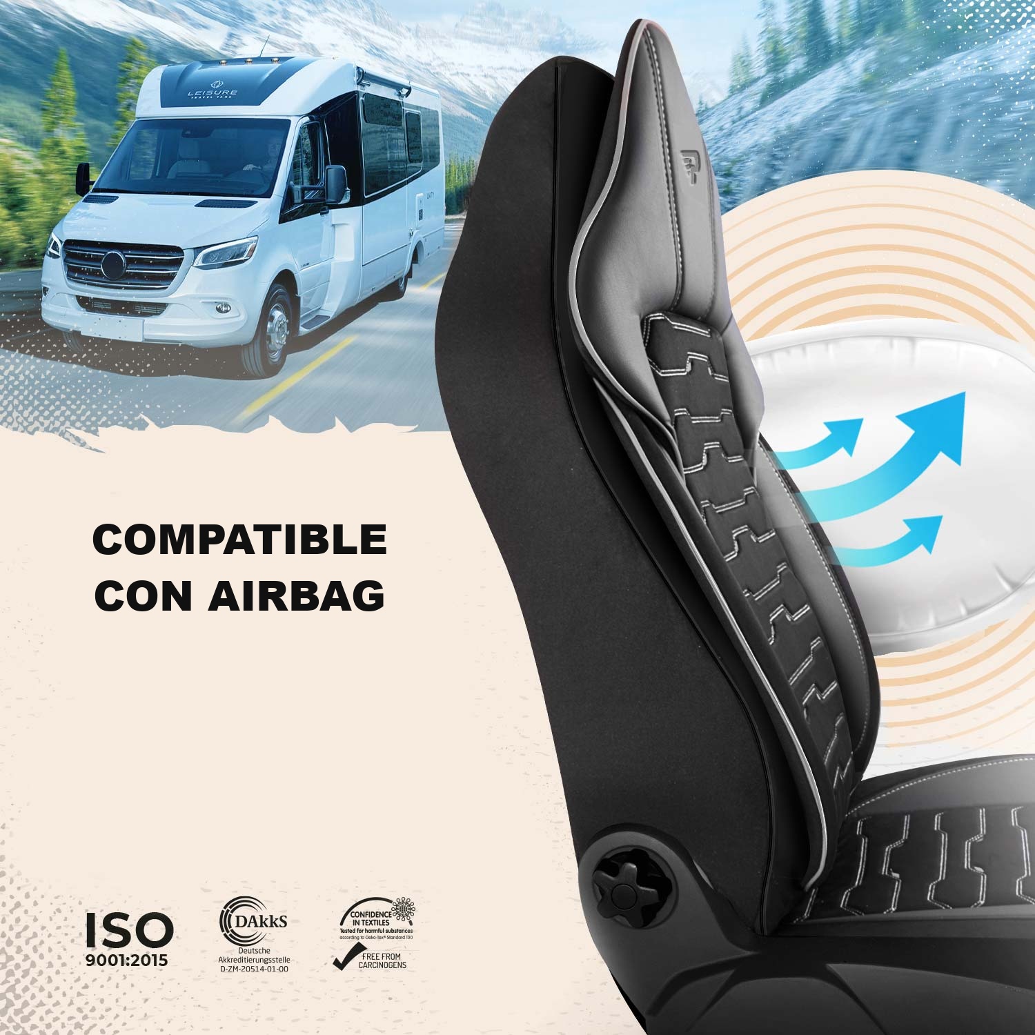 Fundas de asiento Beirut compatibles con asientos con airbags laterales
