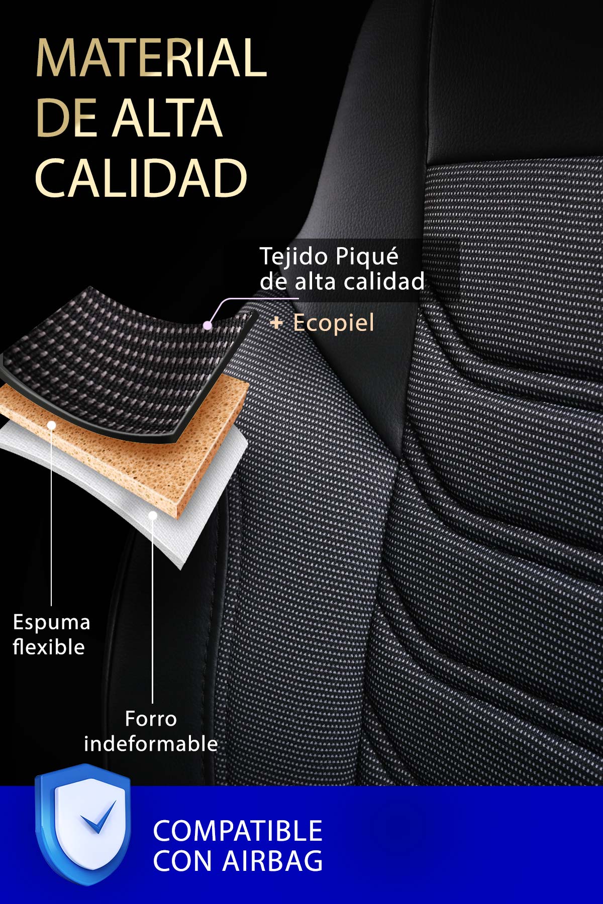 Detalle del material de las fundas FLORIDA VAN – tejido piqué y polipiel
