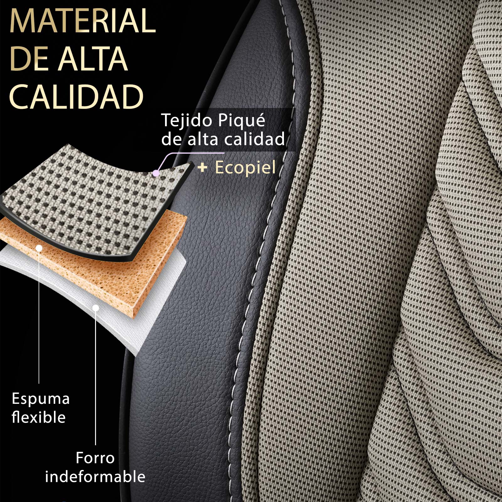 Detalle del material de las fundas FLORIDA VAN – tejido piqué y polipiel