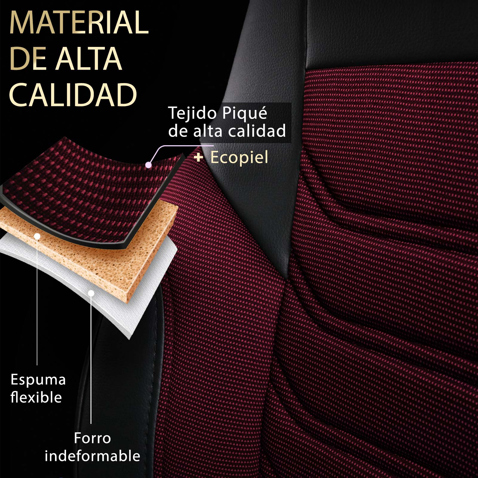 Detalle del material de las fundas FLORIDA VAN – tejido piqué y polipiel